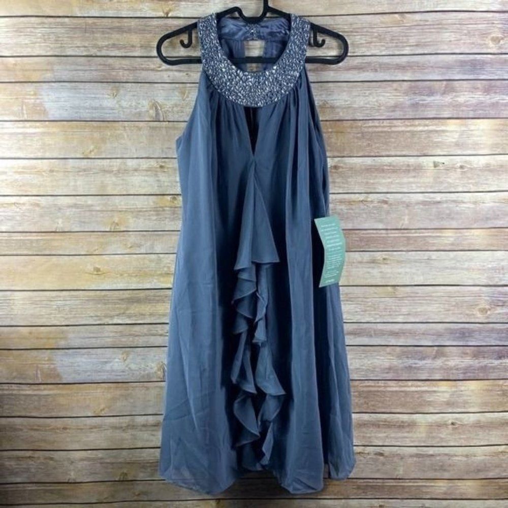 One by Eight Halter Dress Jewels Ruffles